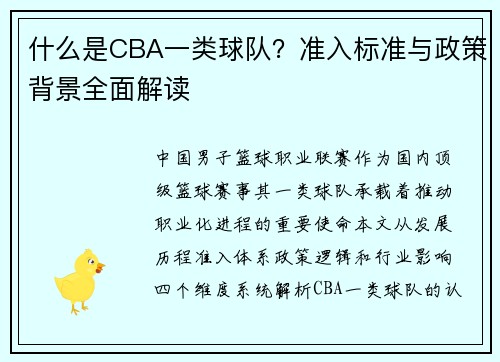什么是CBA一类球队？准入标准与政策背景全面解读