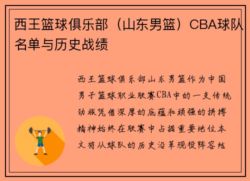 西王篮球俱乐部（山东男篮）CBA球队名单与历史战绩